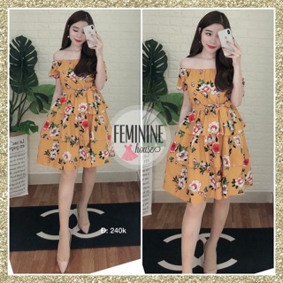 Váy hoa tầng trễ vai