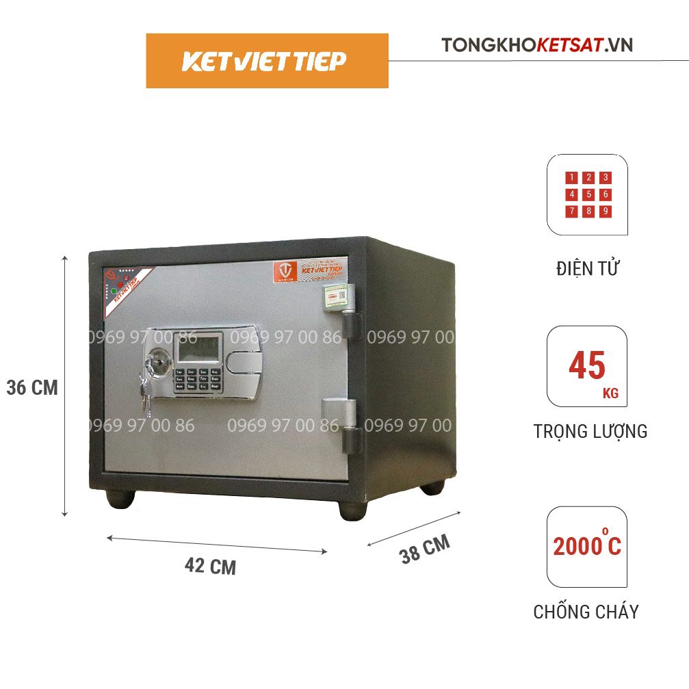 Két sắt chống cháy gia đình K68BLN-DT khóa điện tử nặng 45kg có báo động chống dò mã, chống dịch chuyển két