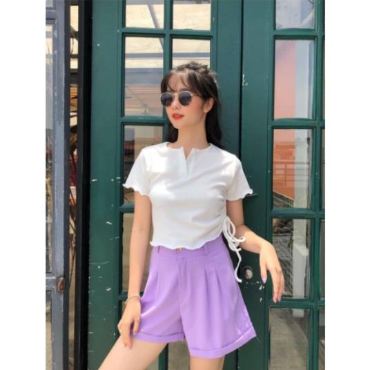 Quần short nữ ống rộng Quần đùi, sooc nữ đẹp lưng cao công sở chất tuyết mưa gập gấu