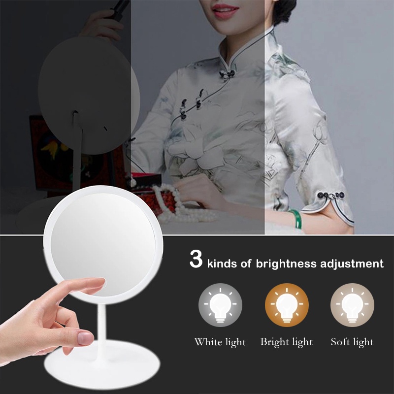 Gương để bàn đèn LED,Gương Để Bàn Trang Điểm Có Đèn Led Cảm Ứng - 3 Chế Độ Ánh Sáng, Kèm SạcCó quả tắng