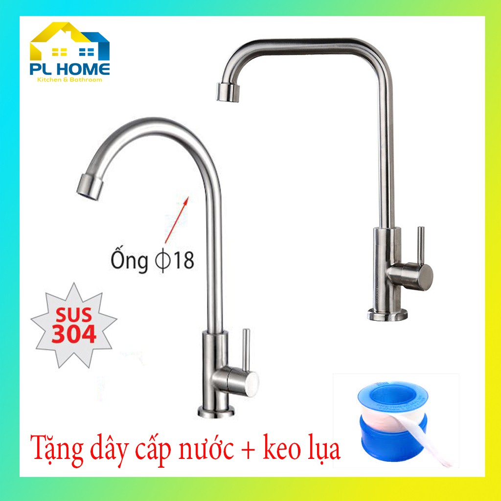 [Mã LIFEBKA5 giảm 10% tối đa 1 Triệu đơn 500k] Vòi rửa chén bát lạnh inox 304 phi 18