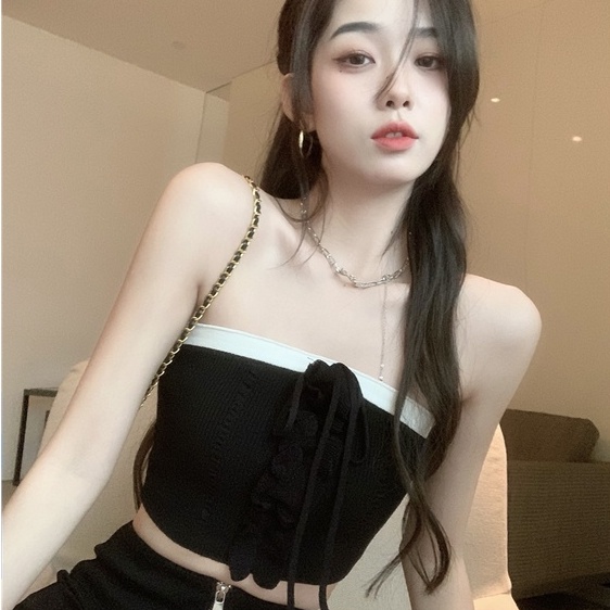 Áo quây dệt kim ZHELIHANGFEI phối bèo nhún gợi cảm thời trang