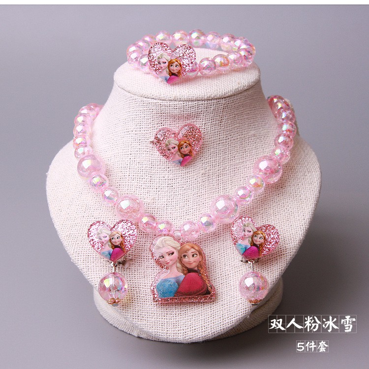 Set Vòng cổ/ Kẹp Tai/ Khuyên Tai Họa Tiết Hoạt Hình Công Chúa Elsa Thời Trang Cho Bé Gái