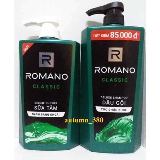 COMBO 900g Dầu gội  Romano Classic + Sữa tắm Romano 650g