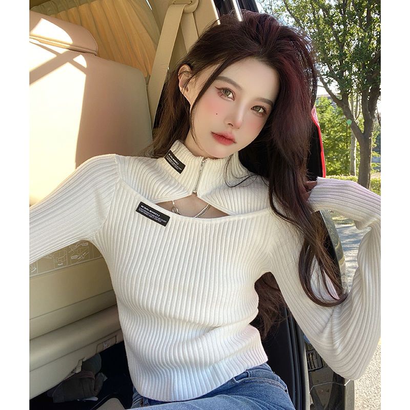 Áo Sweater Dệt Kim Cổ Lọ Dáng Ngắn Thời Trang Xuân Thu Cho Nữ