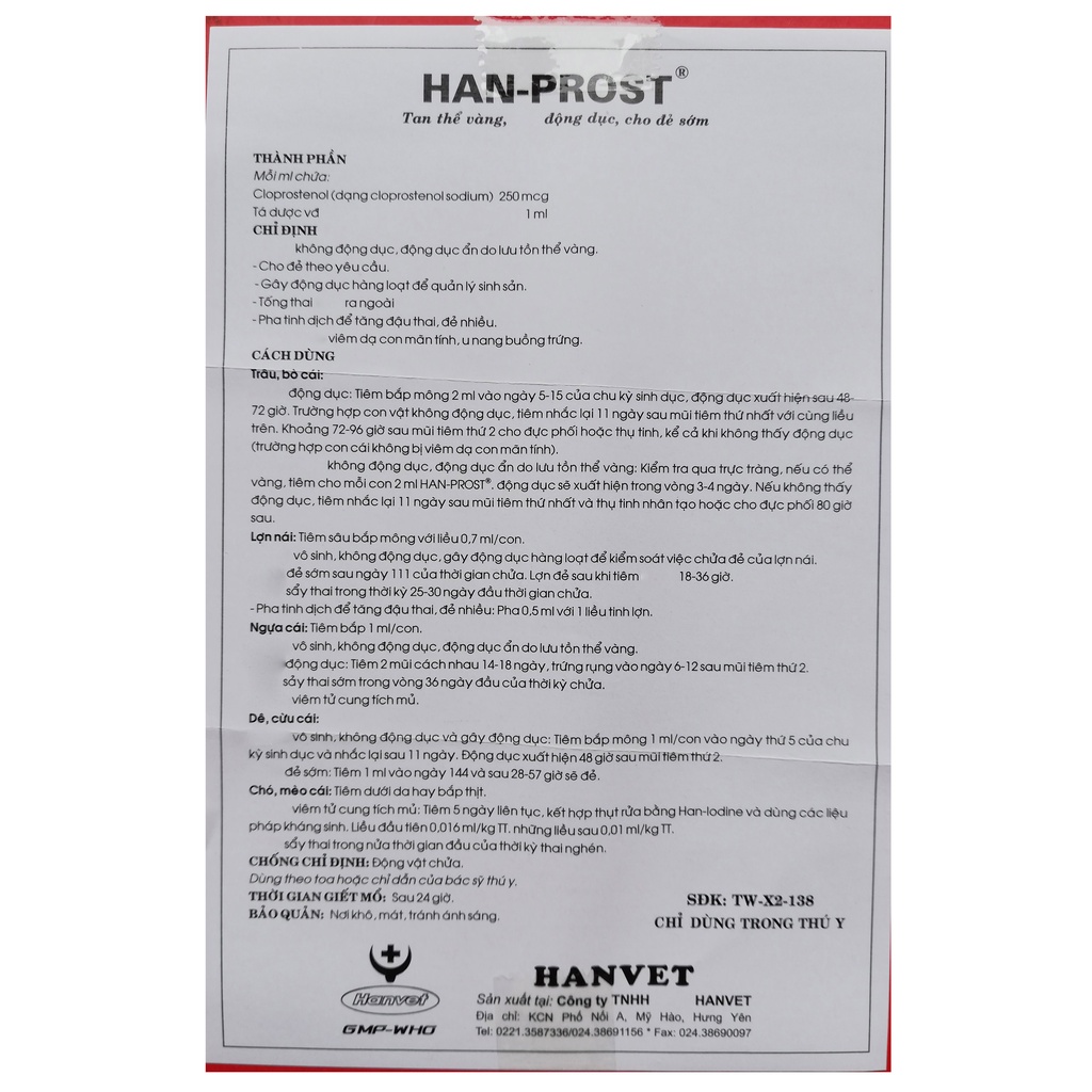 5 ống HAN-PROST 2ml  Sản phẩm cao cấp chuyên dùng cho gia súc, chó mèo đẻ theo yêu cầu