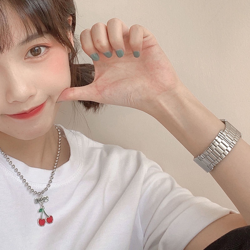 Dễ Thương Dây Chuyền Mặt Hình Quả Cherry Và Chữ Đơn Giản Ngọt Ngào Phong Cách Hàn Quốc Cho Nữ