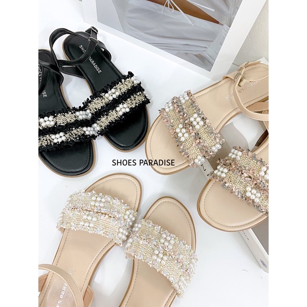 Giày sandal nữ giày sandal dây nữ ngang đi học đế bằng SHOES PARADISE