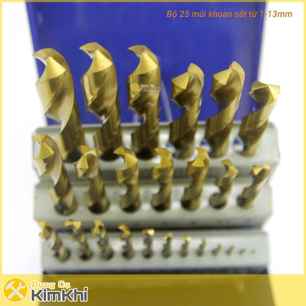Bộ 25 mũi khoan sắt 1-13mm A0100B C-Mart Tools, Din 338, HSS Tin