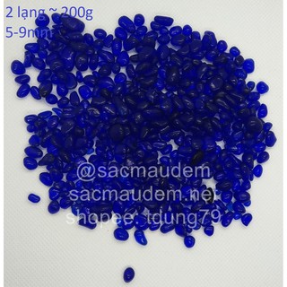 Sỏi thủy tinh / cát thủy tinh màu xanh cô ban trong suốt trang trí trong lọ hoa, kích thước 5 - 9mm, 2 lạng ~ 200g