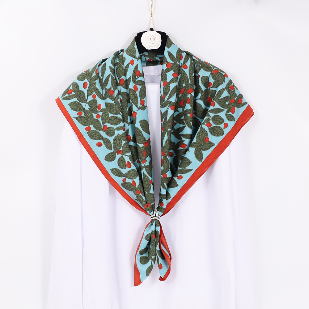 Khăn choàng cổ hình vuông 90CM (35.4 inches) bằng lụa nhân tạo mềm mại thời trang cổ điển cho nữ WJ1007-23