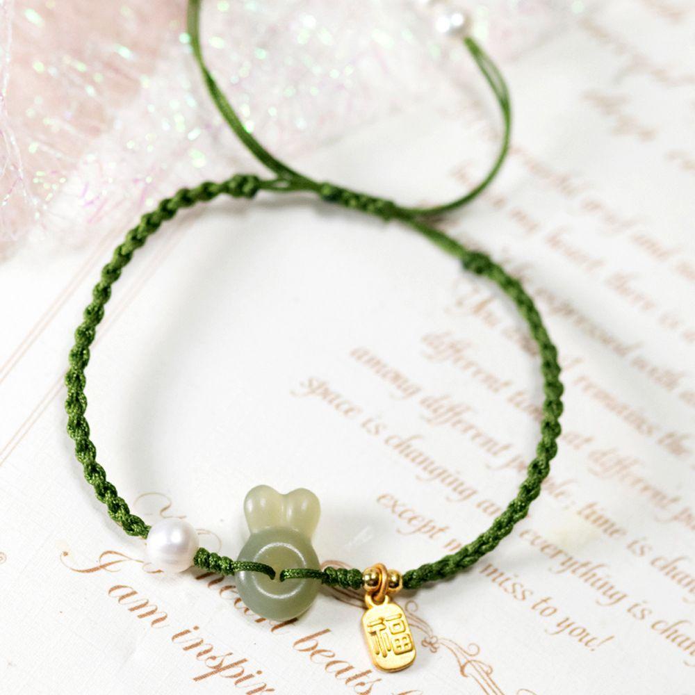 Vòng Tay DARON1 Đính Đá Ngọc Bích Màu Xanh Ngọc Hình Thỏ Ngọt Ngào Dễ Thương