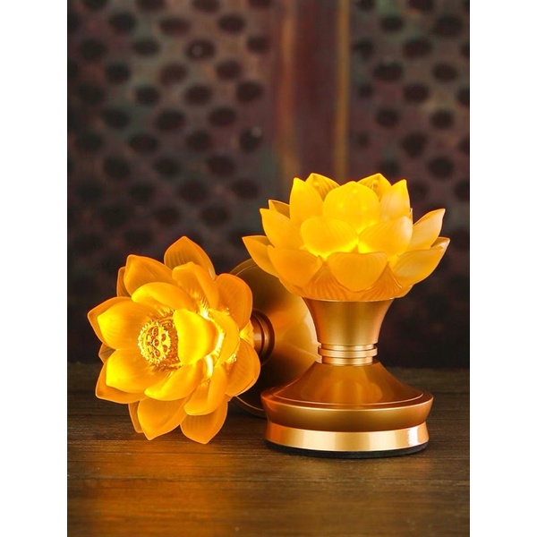 CÂY ĐÈN LED HOA SEN LƯU LY THÂN ĐỒNG NGUYÊN CHẤT THỜ CÚNG TRANG TRÍ