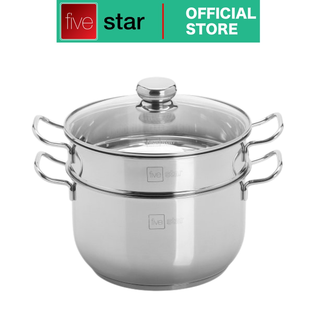 Bộ xửng hấp 3 đáy inox 430 FiveStar Standard bếp từ nắp kính tặng 5 muỗng ăn ( 24cm )