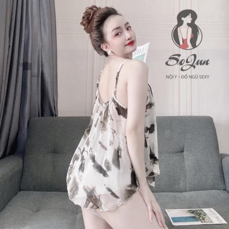 Đồ Ngủ Sexy Nữ,  Bộ Yếm Voan Tơ  Sexy Satin Phối Voan 40<65kg | BigBuy360 - bigbuy360.vn