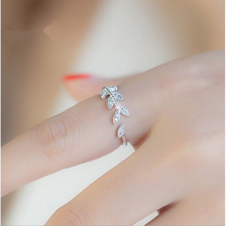 Nhẫn bạc Knuckle Cây bạc lá mở điều chỉnh