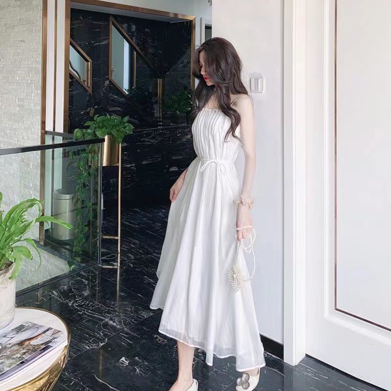 Đầm Hai Dây Dáng Dài Chiết Eo Cao Thời Trang Xinh Xắn Cho Bạn Gái