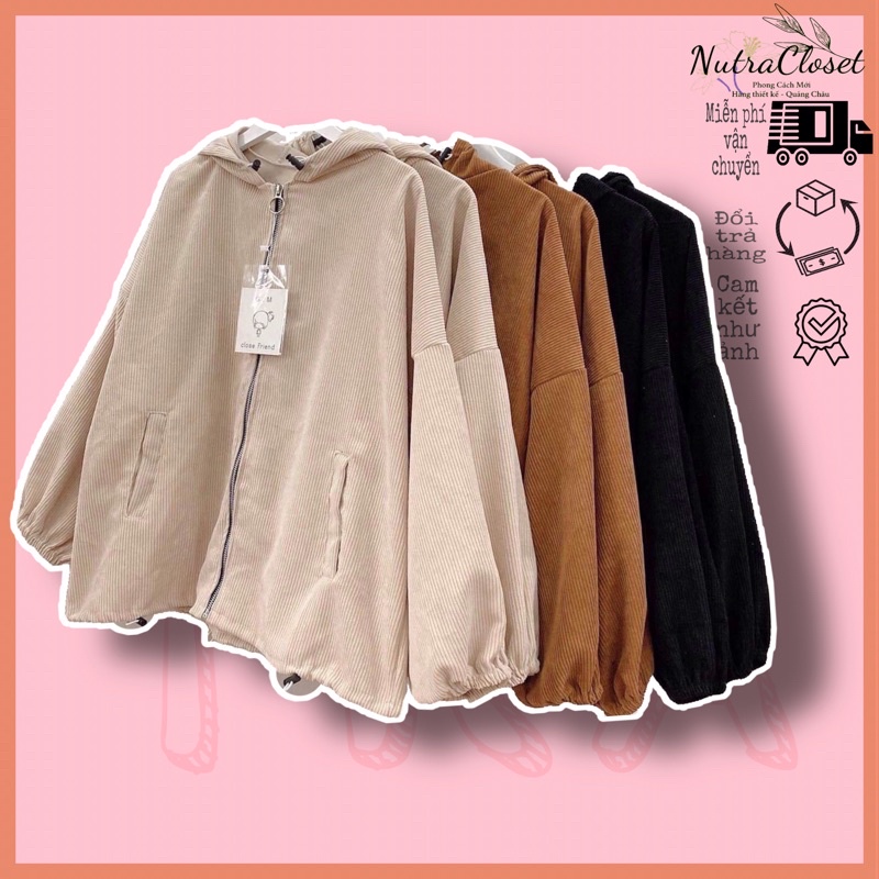 Áo khoác kaki nhung gân quảng châu tay cánh dơi form rộng unisex ulzzang nam nữ