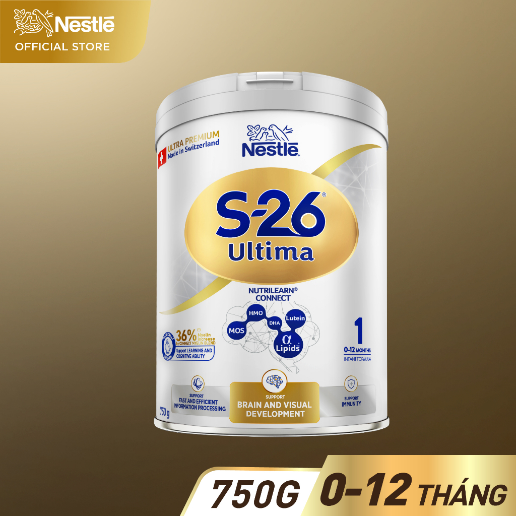 Sữa Bột Nestlé S-26 ULTIMA 1 (S26) 750G từ Thụy Sỹ với hợp chất NUTRILEARN® CONNECT chứa Sphingomyelin và DHA