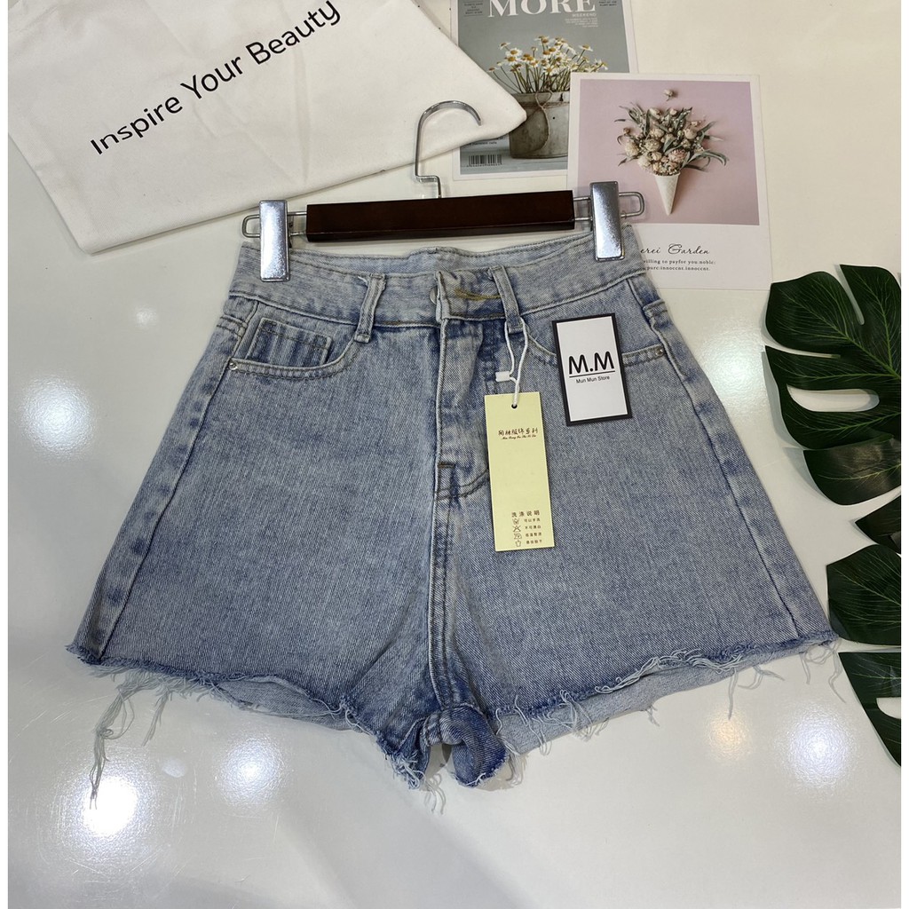 Quần short jeans nữ MunMunStore Lưng cao trơn màu xanh phong cách Hàn Quốc(ảnh + video thật) 8726