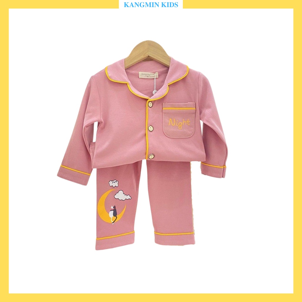 Bộ Quần Áo trẻ em Pijama Cho Bé Trai Bé Gái Chất Đũi Cao Cấp, Đồ Ngủ Cho Bé in hình ông trăng Từ 6-28Kg_KANGMIN KIDS