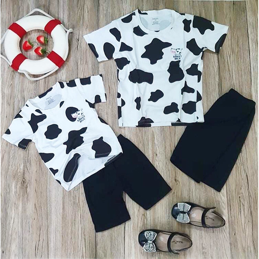Đồ đôi mẹ và bé in hình bò sữa chất thun cotton sài gòn chính phẩm siêu xinh