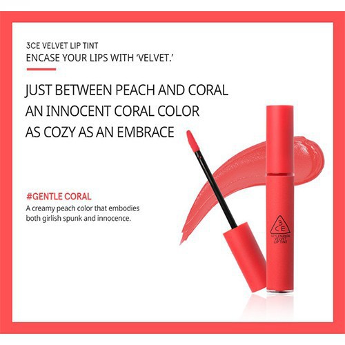 Son kem 3CE Velvet Lip Tint Gentle Coral 3.5ml - Hồng Cam San Hô