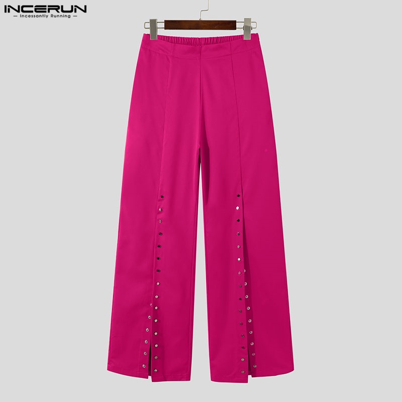 Quần dài INCERUN ống loe lưng cao phối nút thời trang dành cho nam