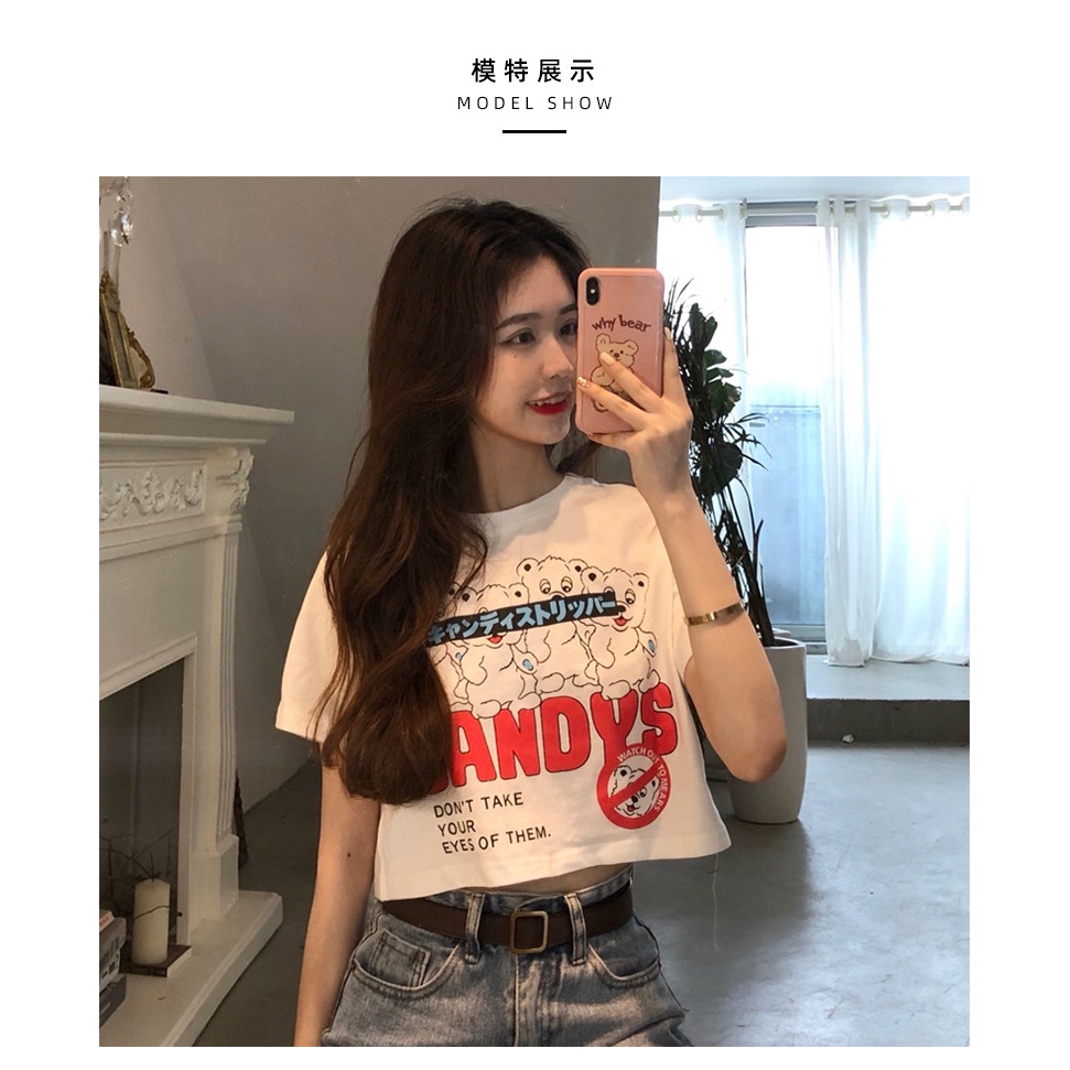 Áo croptop họa tiết dễ thương ngắn tay