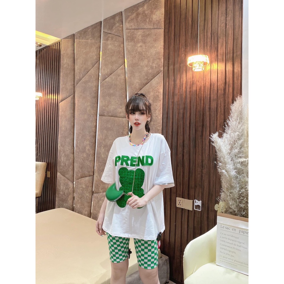 Đồ bộ nữ bộ đồ lửng mặc nhà form rộng bigsize thêu gấu Prend