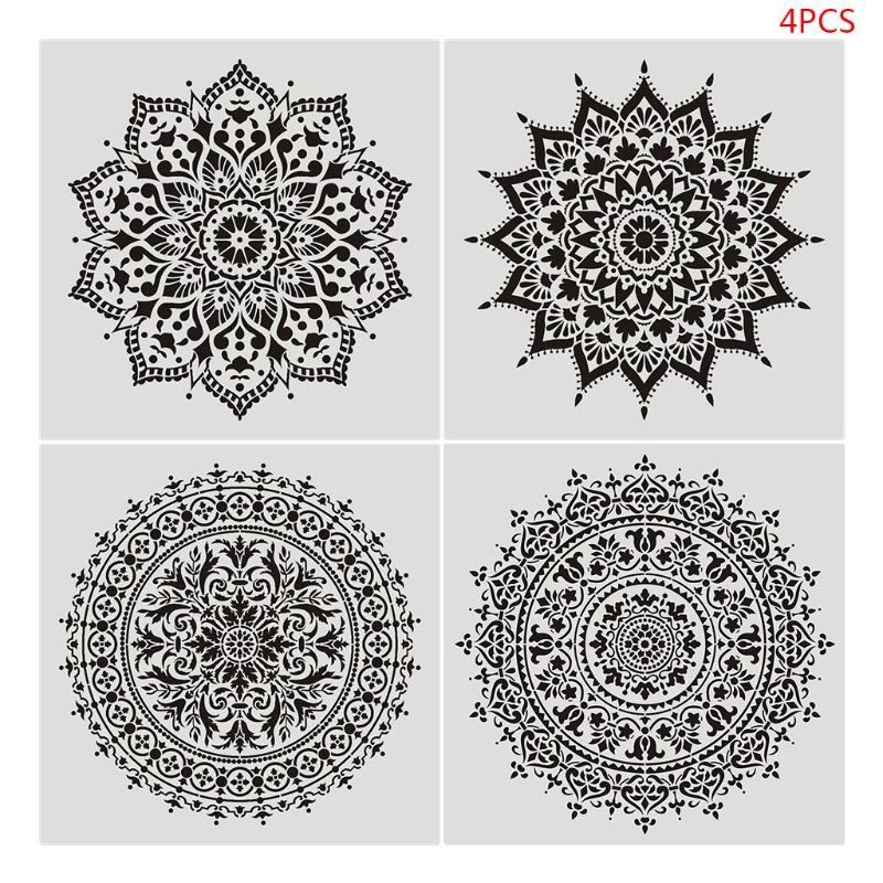 Seng* 4pcs Flower Stencil Wall Painting DIY Drawing Template for Floor Tiles Funiture