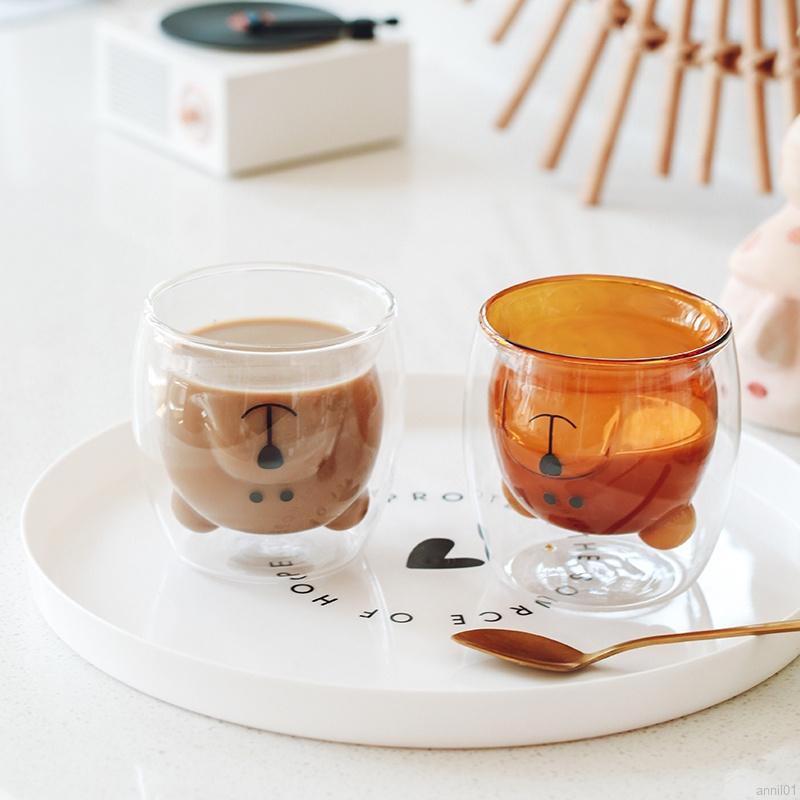 Cốc thủy tinh trong suốt hai lớp chịu nhiệt hình gấu dễ thương