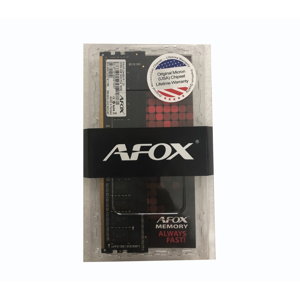 RAM PC 4G/2400 AFOX CHÍNH HÃNG (Chip Micron) Bảo hành 1 đổi 1 trong 36 tháng