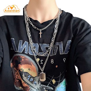 {HOT}Silver Chains Cross Necklace Couple Fashion Street Hip Hop Geometri