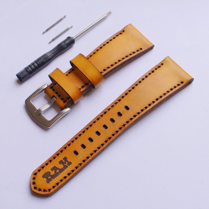 Dây Đồng Hồ Da Thật RAM Leather 1970 Da Bò Italia Vegtan Màu Vàng Bền Đẹp