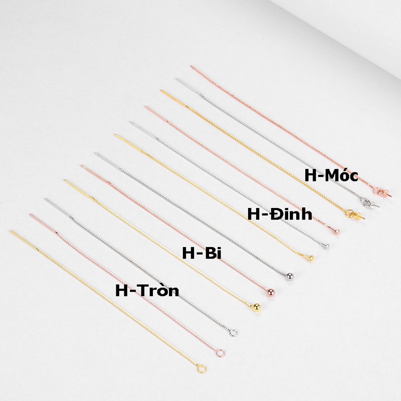 [B7T1] Phụ kiện trang sức (DIY) - Cặp (2) bông tai bạc trống hạt kiểu thả tự do điều chỉnh 2 chiều