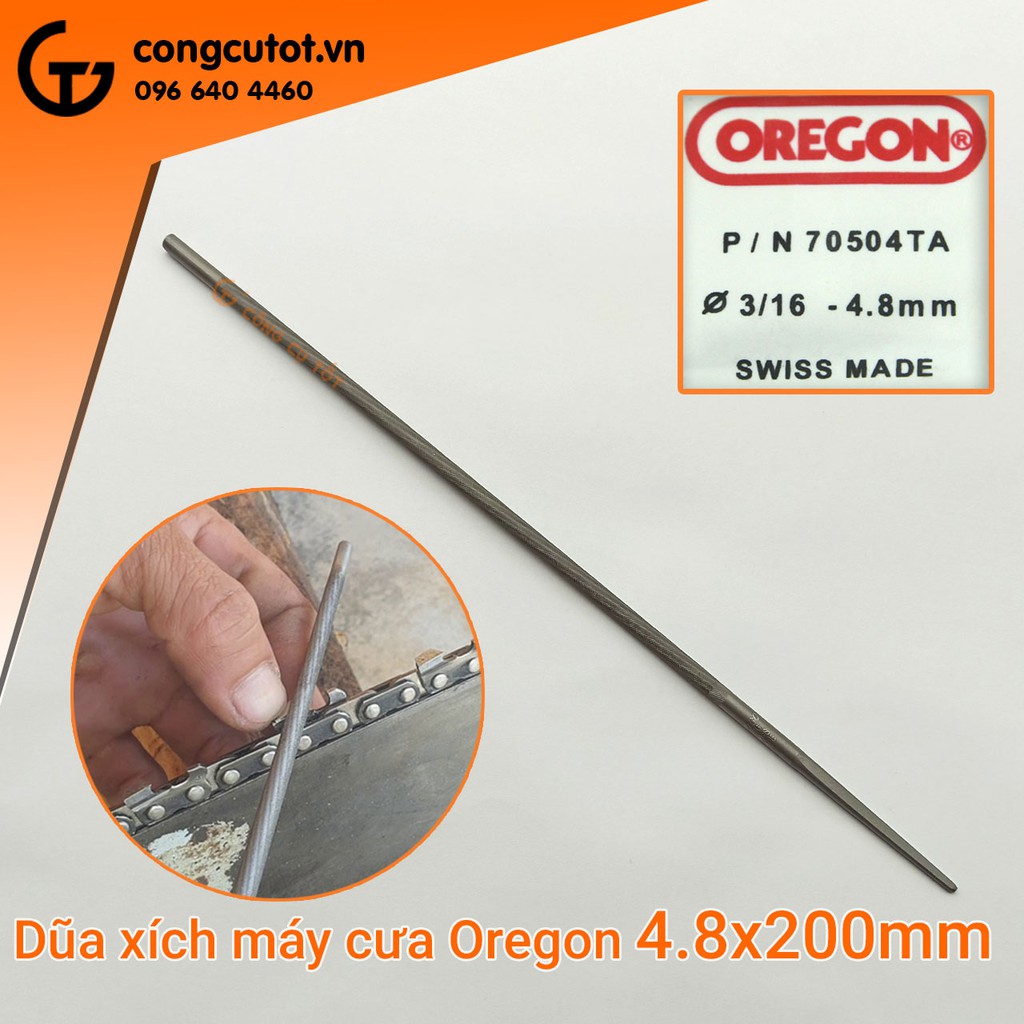 Dũa xích máy cưa Φ4.8 x 200mm dùng cho bước xích 325 Oregon