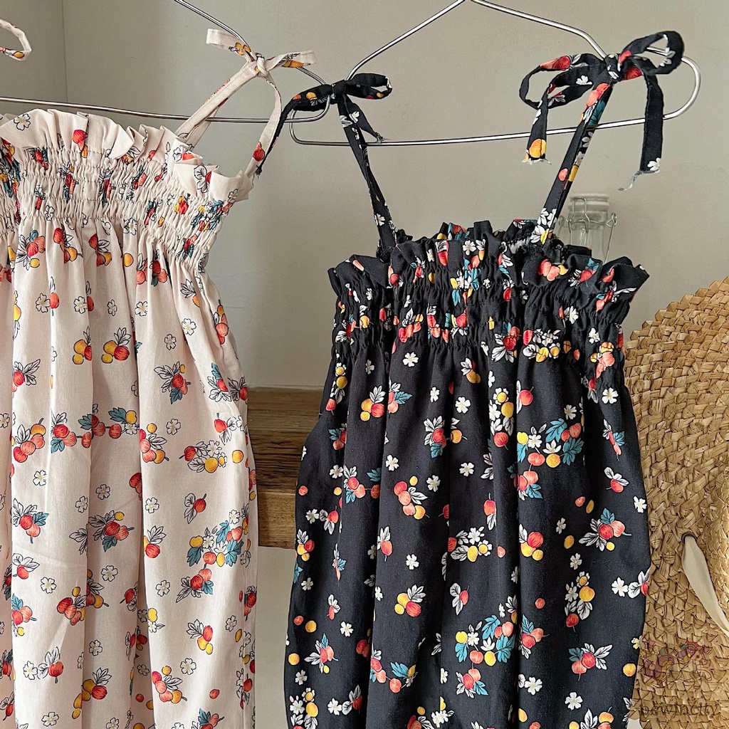 Bộ Áo Liền Quần Hai Dây Ống Rộng Phong Cách Hàn Quốc Cho Bé Gái