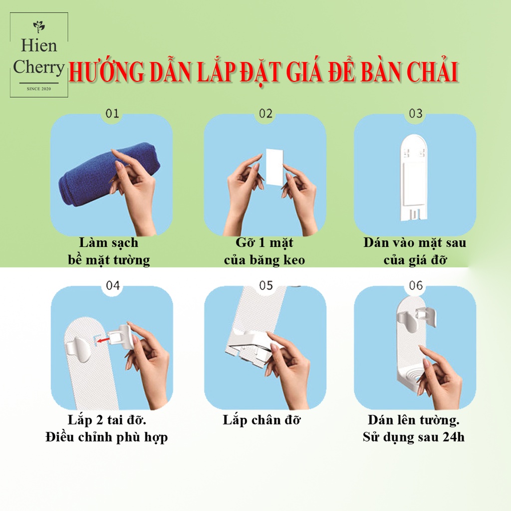 Giá đỡ bàn chải điện dán tường nhựa ABS cao cấp, điều chỉnh kích thước phù hợp nhiều loại bàn chải điện