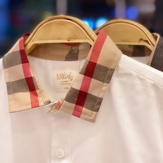 Áo sơ mi burberry 137Kids trắng cộc tay vải cotton thoáng mát cho bé trai