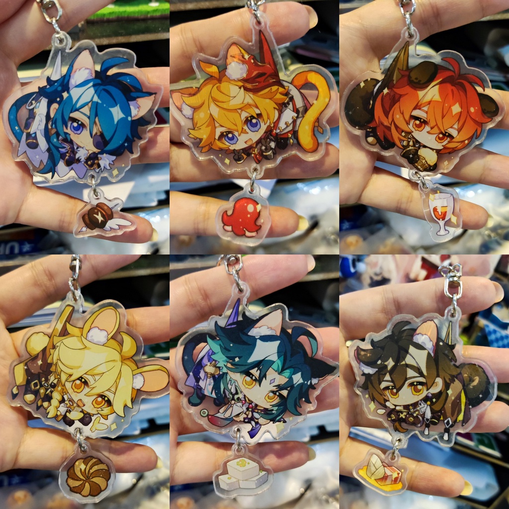 Genshin Impact Móc khóa chibi thú bông treo kèm charm nhỏ Zhongli Xiao Aether Diluc Kaeya Childe