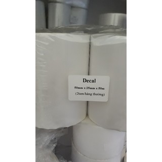 Decal in tem nhãn, mã vạch 50x25mm 2 tem/hàng, cuộn 50m