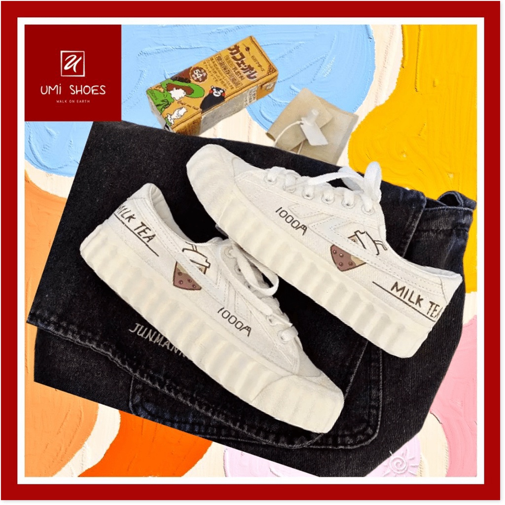 .: 𝗠𝗔𝗡𝗧𝗢 𝗦𝗜𝗠𝗣𝗟𝗘 :. Giày thể thao nữ trắng đế bằng bánh mì basic độn đế cao 3cm vải canvas bata mới hot phong