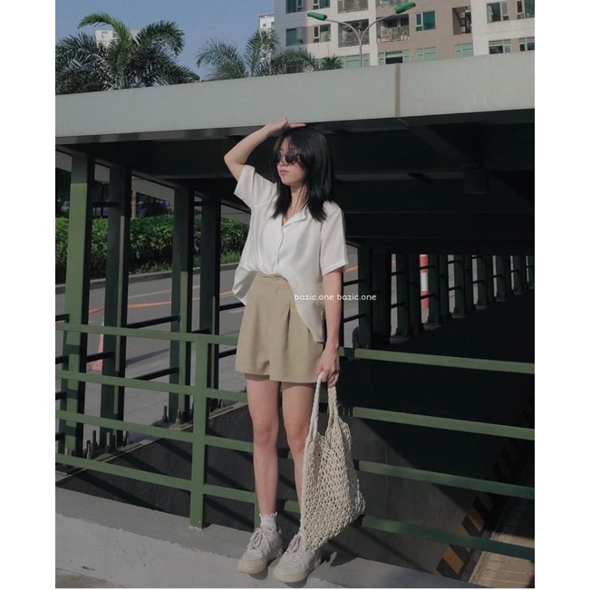 Quần sooc ống rộng xếp ly chun sau basic - Quần sôc giả váy siêu dễ mix đồ xinh xắn Vintage