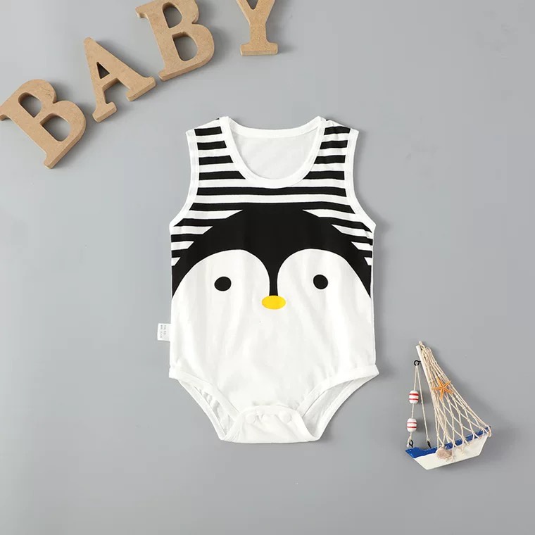 Bộ Áo Liền Quần Tam Giác Sát Nách Vải Cotton In Hoạt Hình Dễ Thương Cho Bé Từ 0-18 Tháng Tuổi