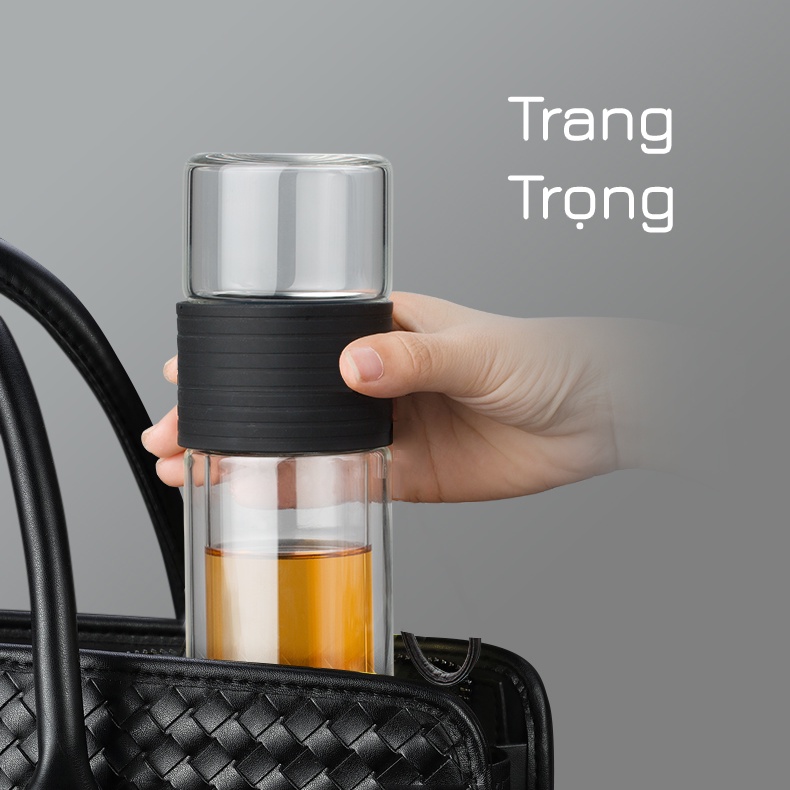Bình lọc trà thủy tinh di động màu nâu 238ml C002C - Ấm trà thủy tinh chịu nhiệt cho di chuyển, du lịch Samahome Shop