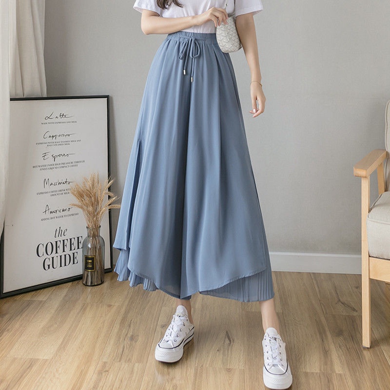 Quần Chiffon Ống Rộng Lưng Cao Phong Cách Hàn Quốc Dành Cho Nữ