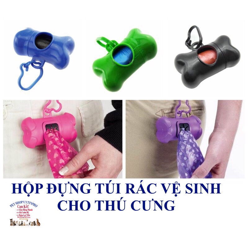 Hộp đựng túi rác vệ sinh cho Thú Cưng Hình cục xương dễ thương Chất liệu nhựa, Kèm móc khóa, Kèm 1 cuộn túi đựng