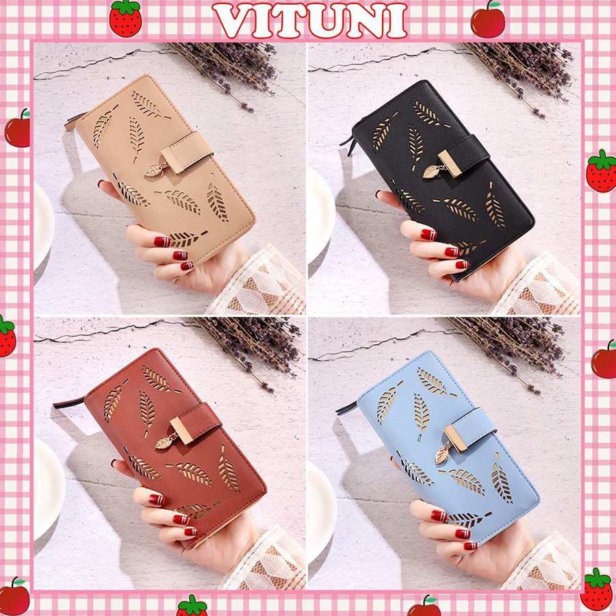 Ví da Vituni nữ cầm tay dáng dài hình chiếc lá đẹp VN33