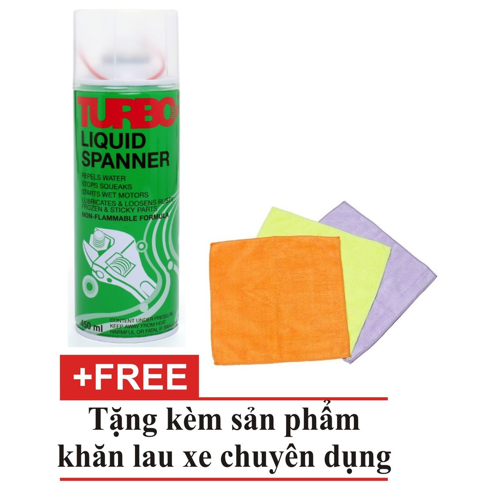 Chai  vệ sinh chống rỉ sét, tẩy đa năng và bôi trơn Turbo Liquid Spanner USA 450ml tặng khăn lau xe chuyên dụng